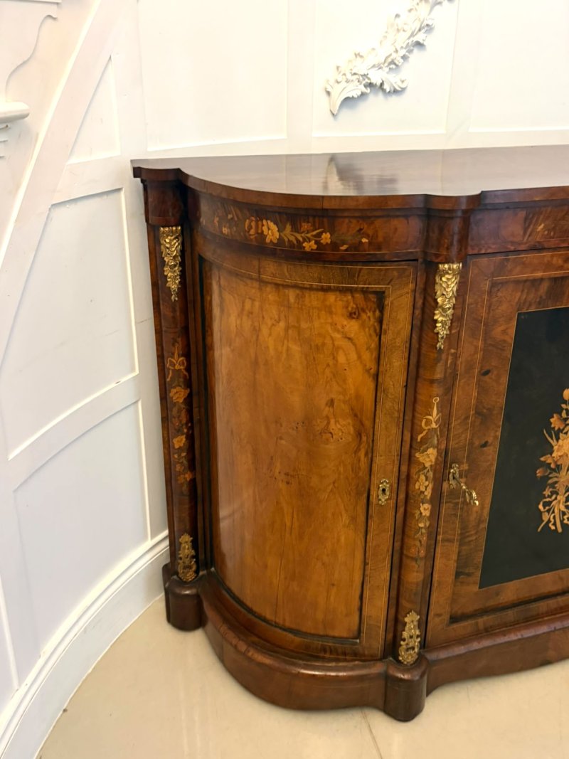 Antique Victorian Burr Walnut Sideboard Cabinet with Floral Marquetry Credenza - Image 19