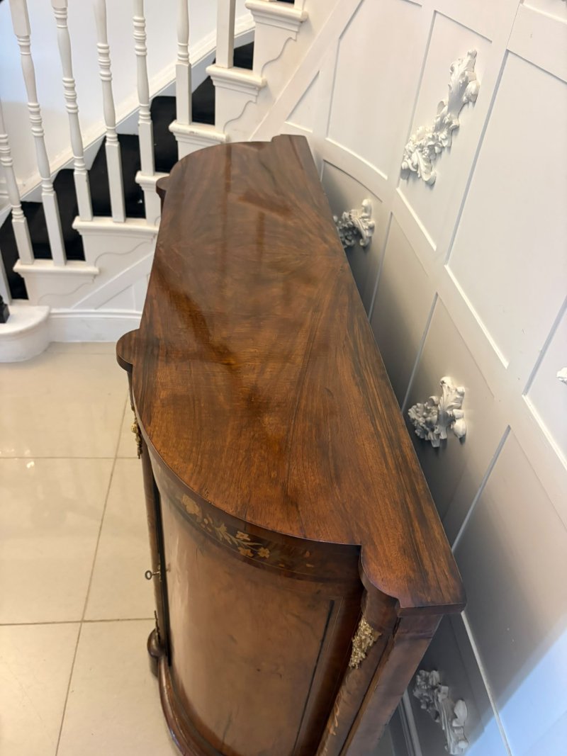 Antique Victorian Burr Walnut Sideboard Cabinet with Floral Marquetry Credenza - Image 6