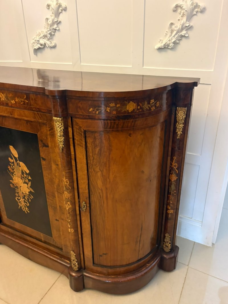 Antique Victorian Burr Walnut Sideboard Cabinet with Floral Marquetry Credenza - Image 20