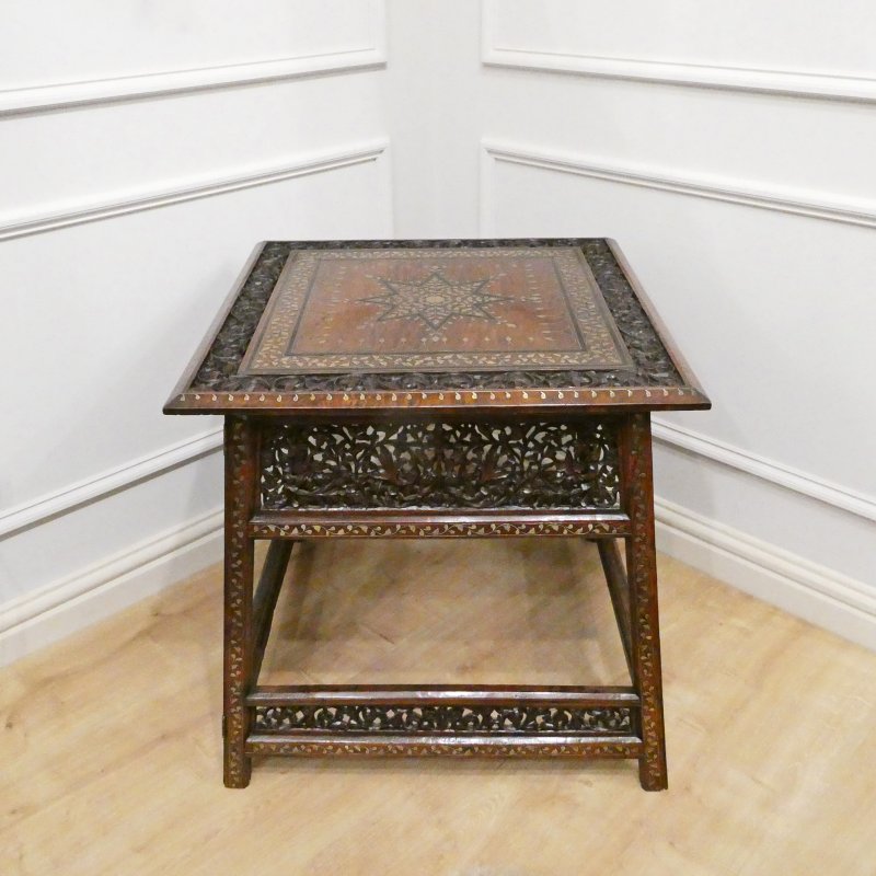 Late 19th Century Hoshiarpur Brass Inlaid Square Side Table