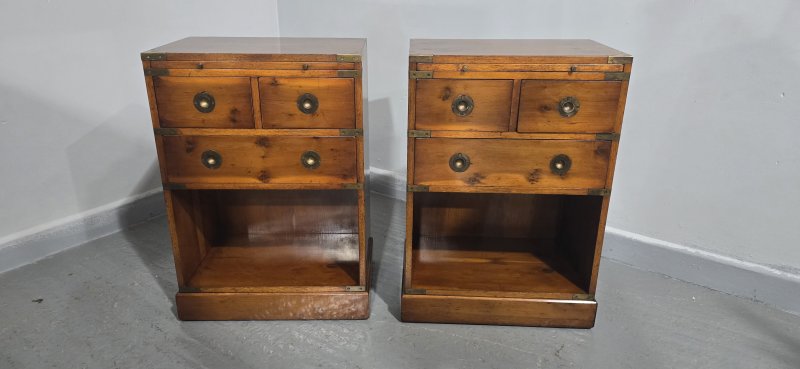 Superb Pair Yew Campaign Bedside Lamp Tables - Image 3