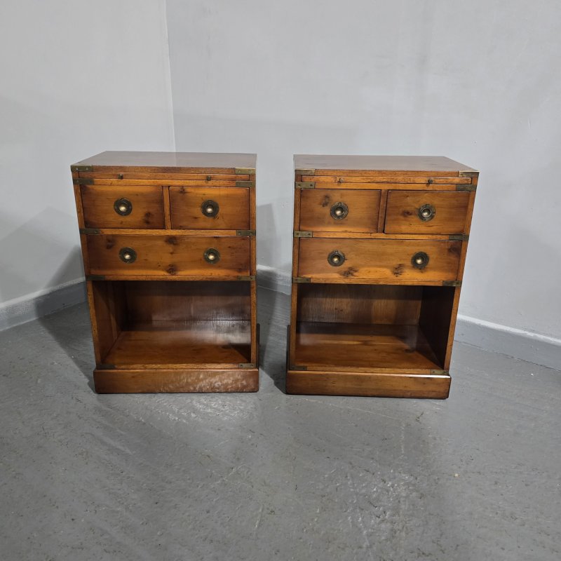 Superb Pair Yew Campaign Bedside Lamp Tables - Image 5
