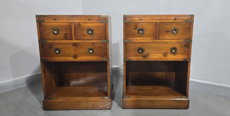 Superb Pair Yew Campaign Bedside Lamp Tables - Image 2