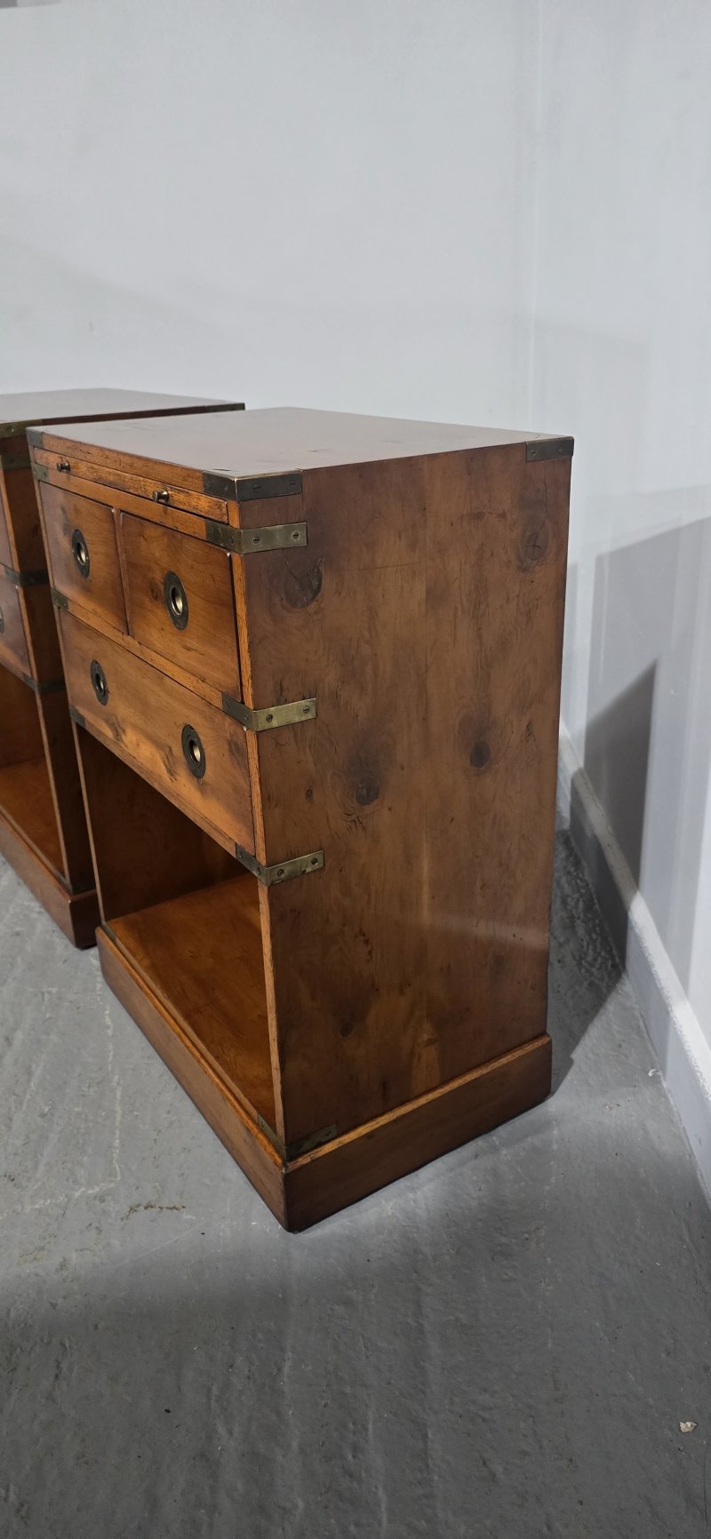 Superb Pair Yew Campaign Bedside Lamp Tables - Image 8