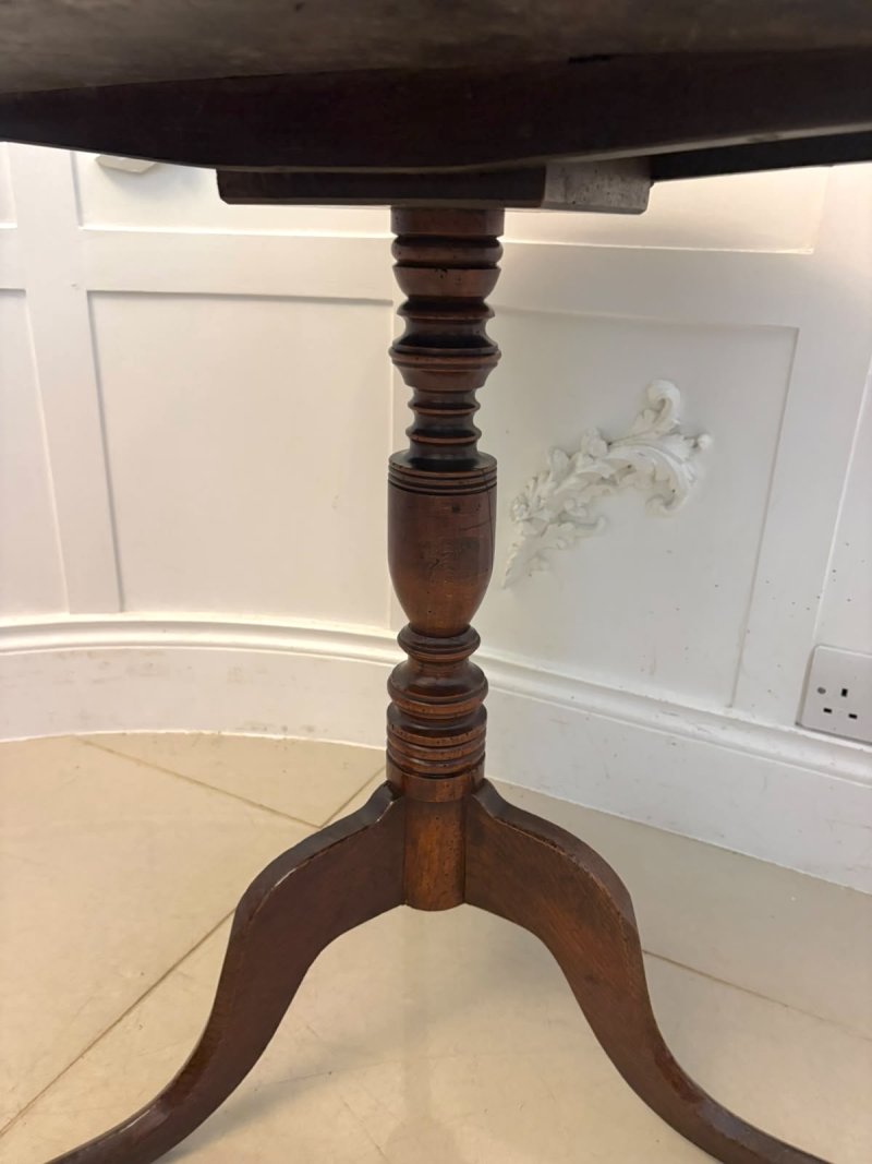 Antique Georgian Burr Oak Tripod Tilt Top Lamp Occasional Table Circa 1780 - Image 9