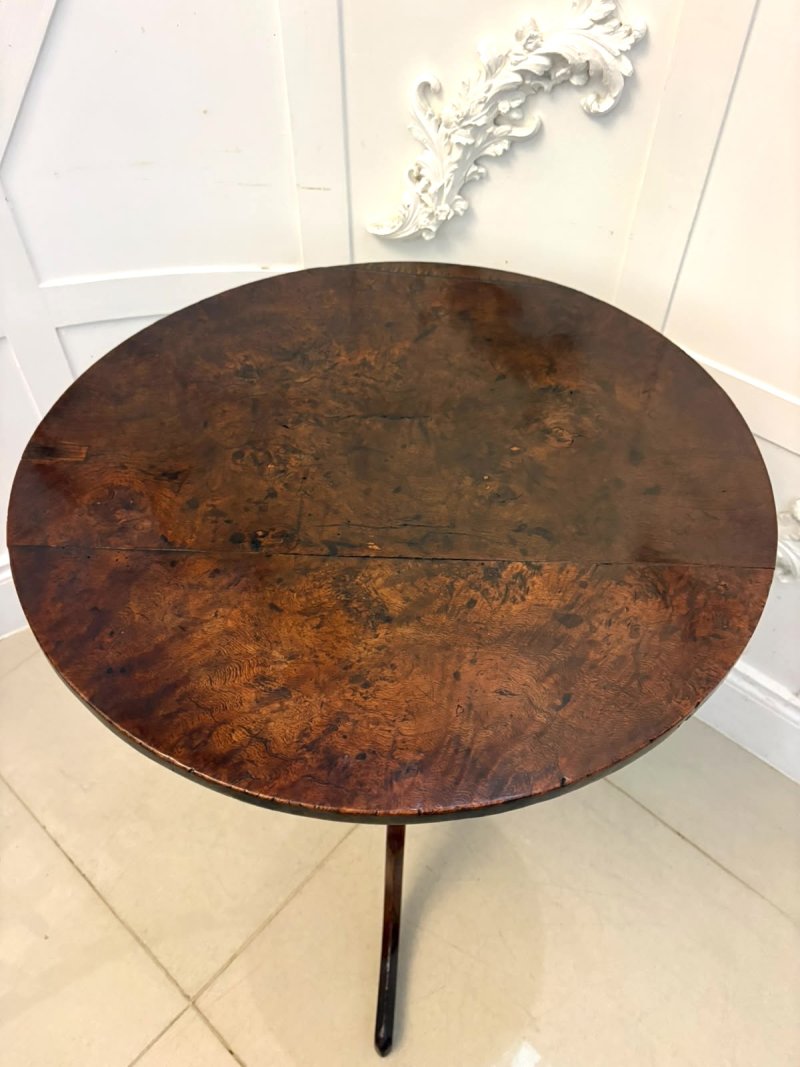 Antique Georgian Burr Oak Tripod Tilt Top Lamp Occasional Table Circa 1780 - Image 6