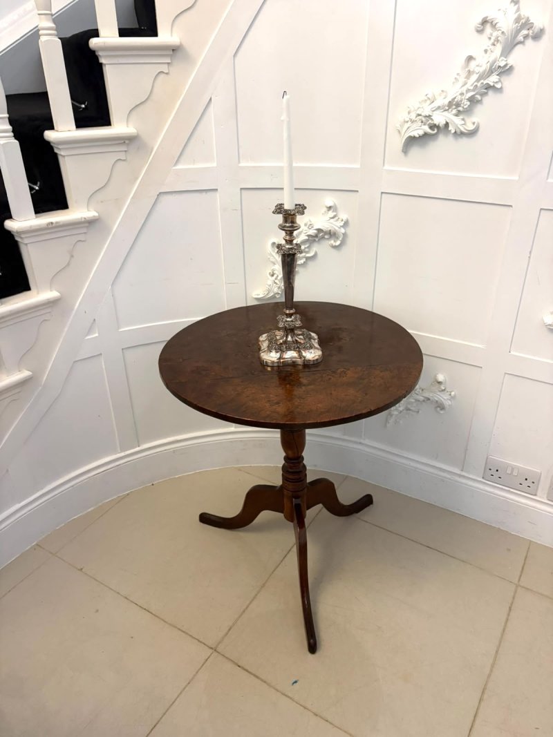 Antique Georgian Burr Oak Tripod Tilt Top Lamp Occasional Table Circa 1780 - Image 4