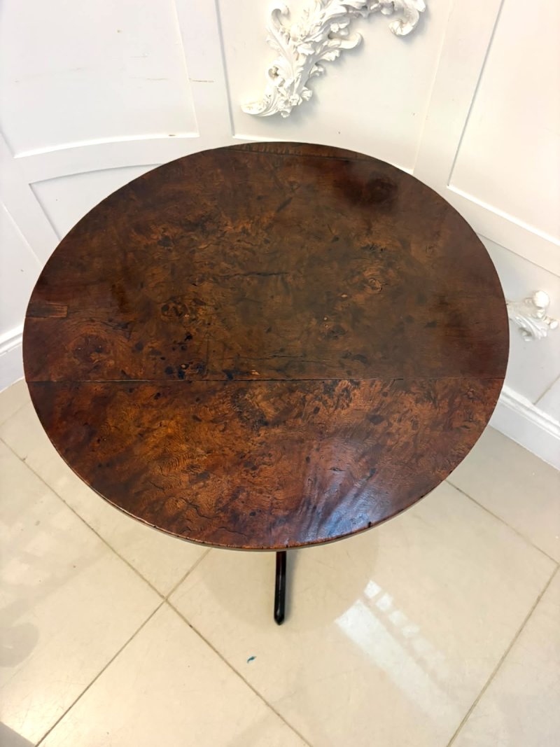 Antique Georgian Burr Oak Tripod Tilt Top Lamp Occasional Table Circa 1780 - Image 5