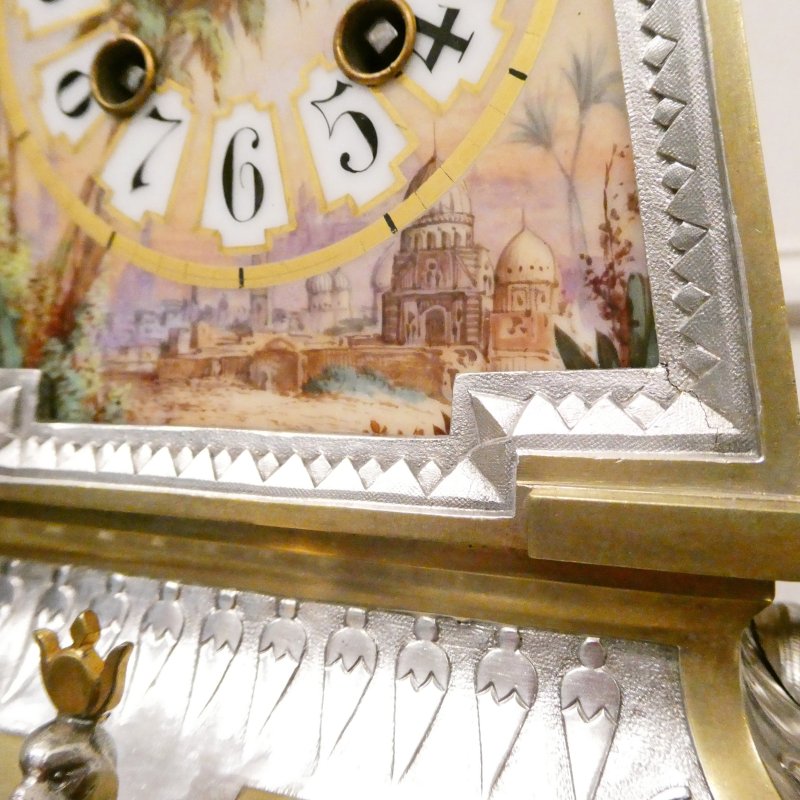 French Egyptian Revival Brass & Silver Gilt Mantel Clock by Richard et Cie - Image 5