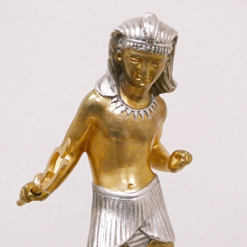 French Egyptian Revival Brass & Silver Gilt Mantel Clock by Richard et Cie - Image 10