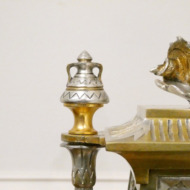 French Egyptian Revival Brass & Silver Gilt Mantel Clock by Richard et Cie - Image 12