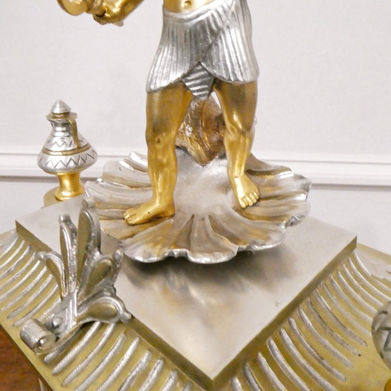 French Egyptian Revival Brass & Silver Gilt Mantel Clock by Richard et Cie - Image 11