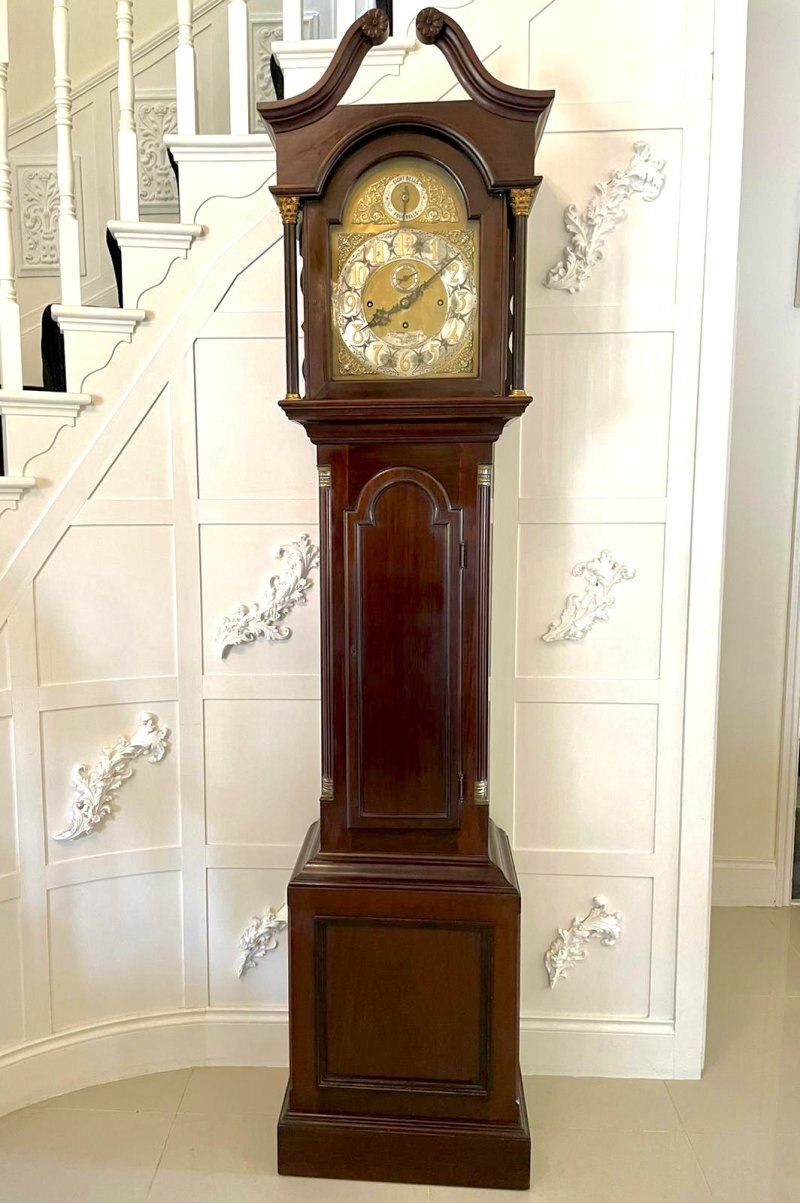 Antique Victorian Mahogany Eight Bell Musical Grandfather Clock by Winsor Bishop Norwich