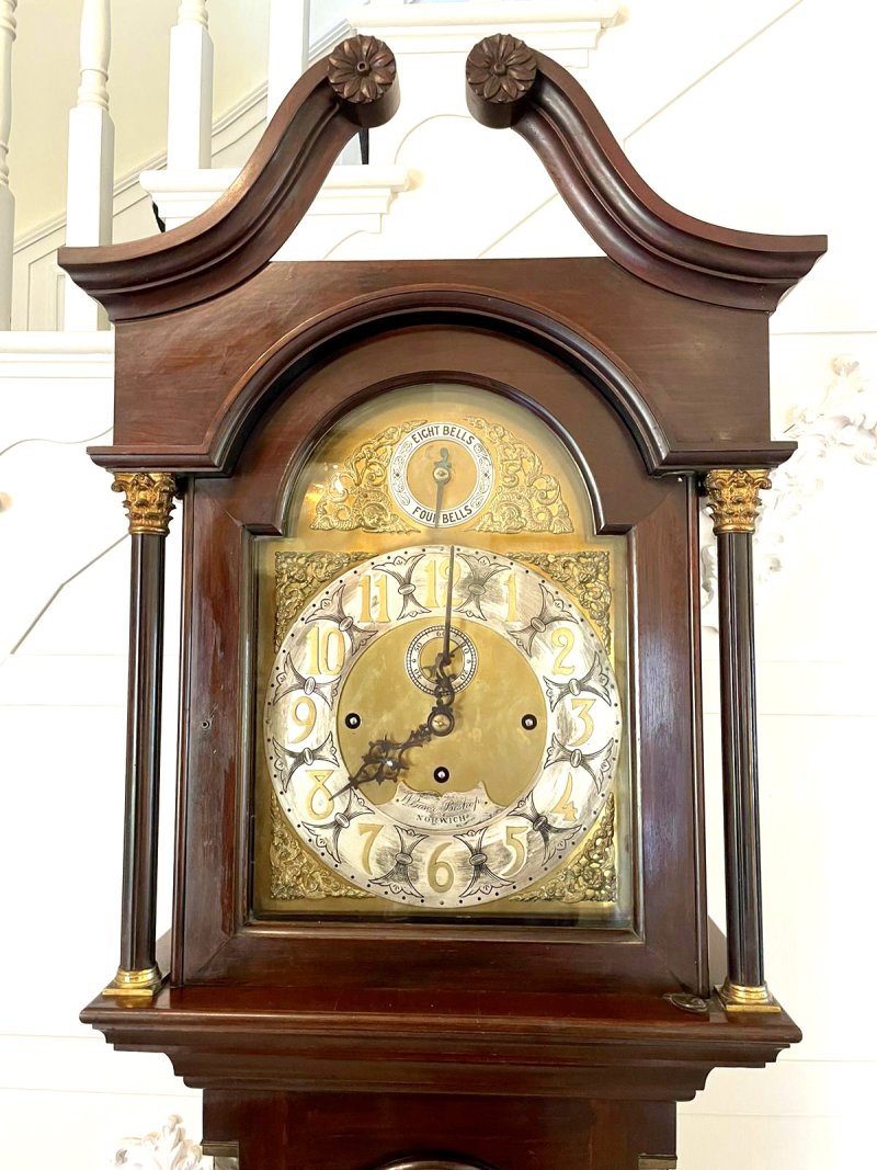 Antique Victorian Mahogany Eight Bell Musical Grandfather Clock by Winsor Bishop Norwich - Image 4