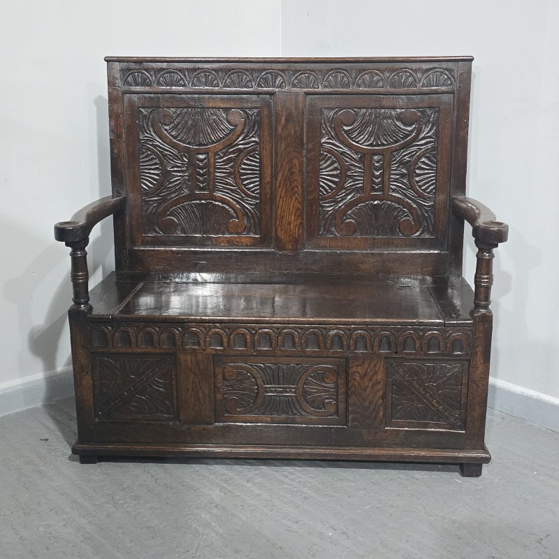 C18th Oak Monks Bench Hall Settle - Image 16