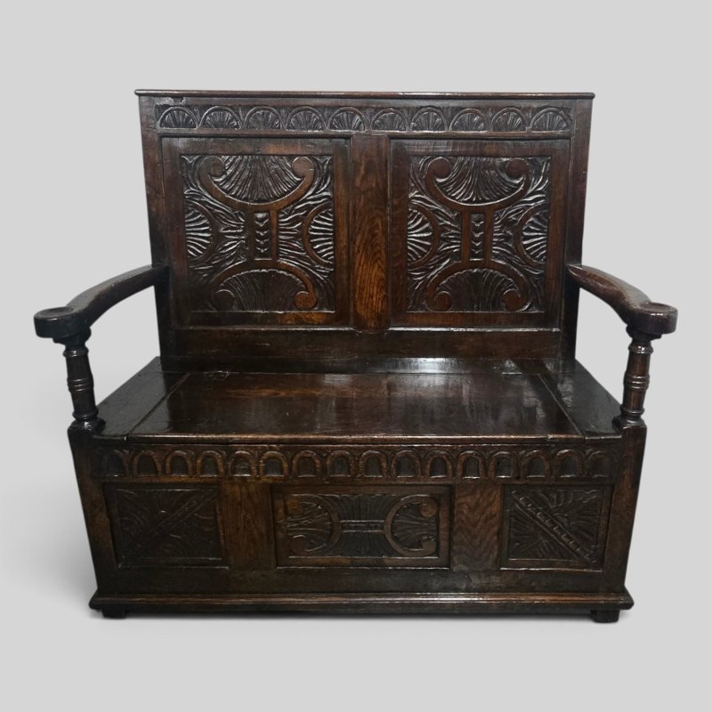 C18th Oak Monks Bench Hall Settle