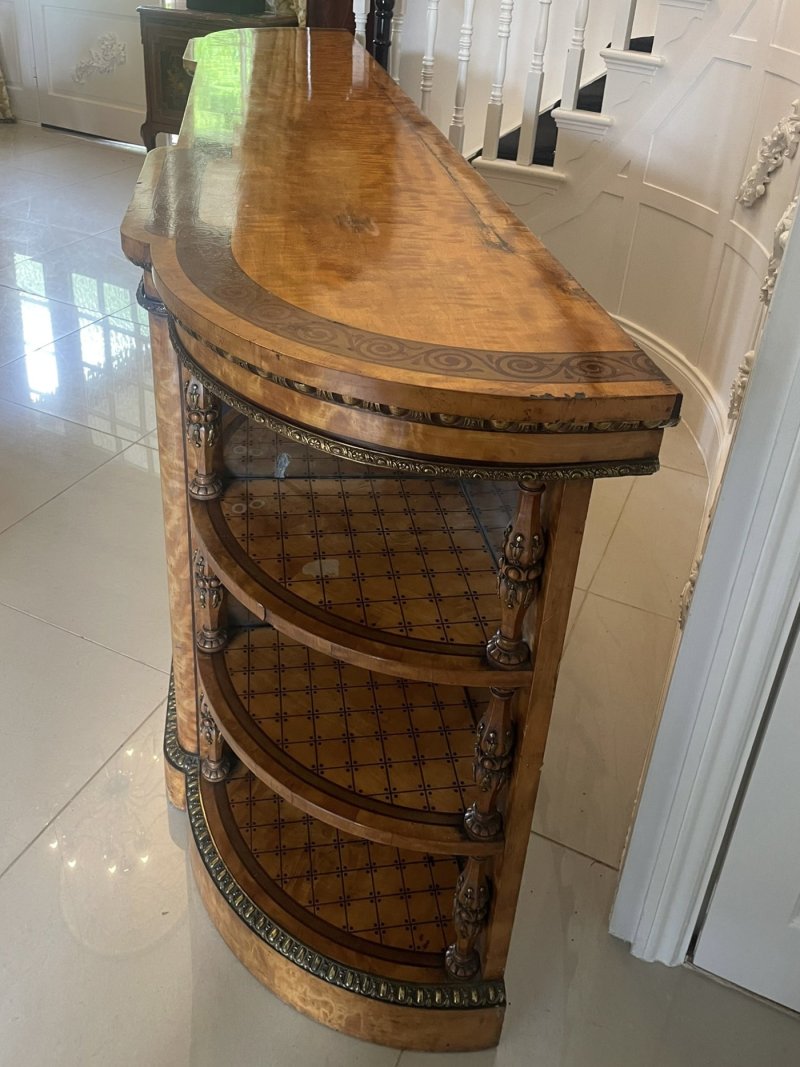 Monumental Extra Large Antique Victorian Satinwood Marquetry Ormolu & Porcelain Display Cabinet Credenza - Image 12