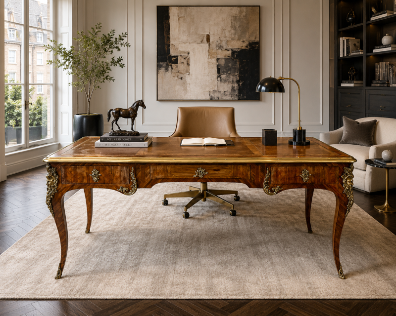 Exceptional Antique French Louis XV Large Freestanding Kingwood Ormolu Partners Bureau Plat Desk - Image 7