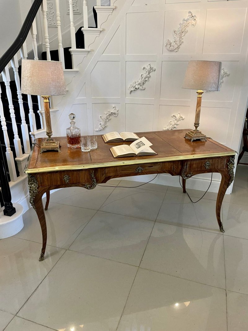 Exceptional Antique French Louis XV Large Freestanding Kingwood Ormolu Partners Bureau Plat Desk - Image 4