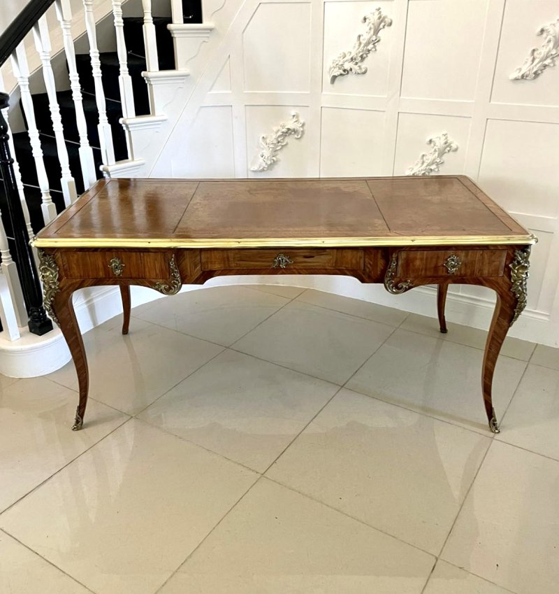 Exceptional Antique French Louis XV Large Freestanding Kingwood Ormolu Partners Bureau Plat Desk