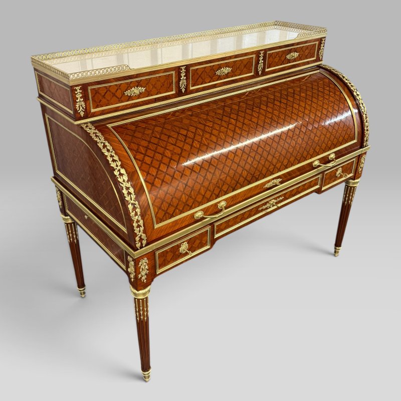 Mid-19th Century French Louis XVI Style Parquetry & Ormolu Cylinder Desk c1869 - Image 3
