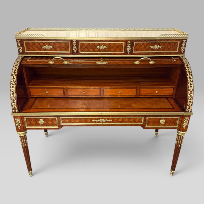 Mid-19th Century French Louis XVI Style Parquetry & Ormolu Cylinder Desk c1869 - Image 5