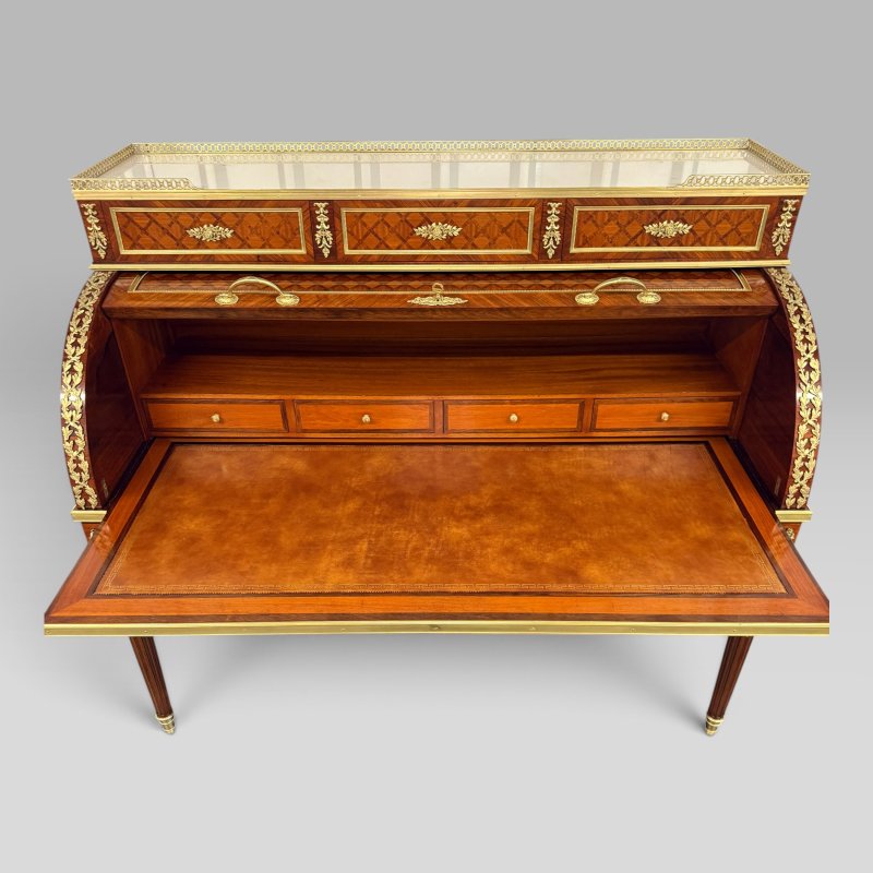 Mid-19th Century French Louis XVI Style Parquetry & Ormolu Cylinder Desk c1869 - Image 6