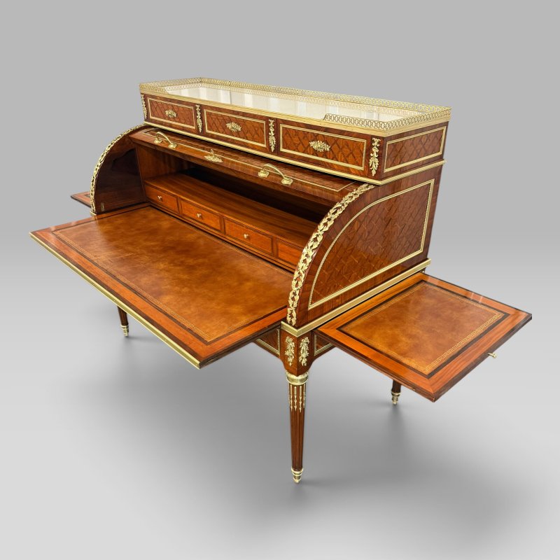 Mid-19th Century French Louis XVI Style Parquetry & Ormolu Cylinder Desk c1869 - Image 7