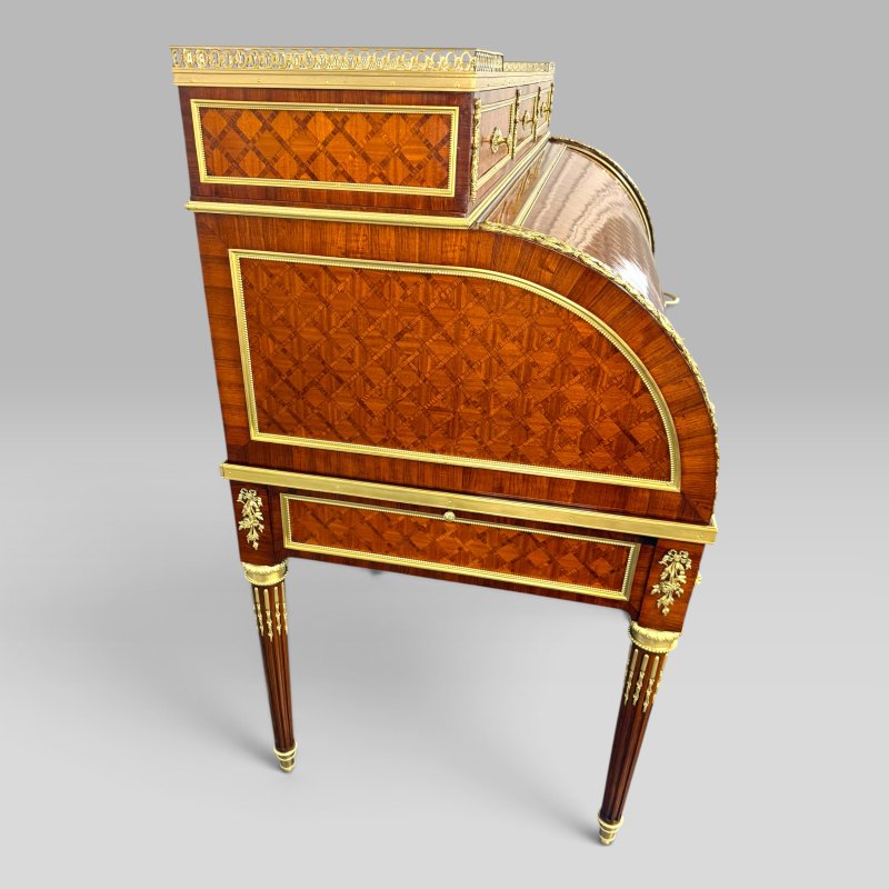 Mid-19th Century French Louis XVI Style Parquetry & Ormolu Cylinder Desk c1869 - Image 8