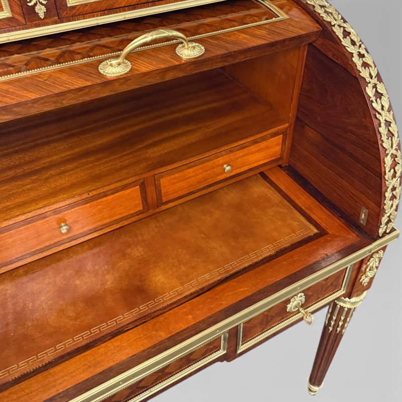 Mid-19th Century French Louis XVI Style Parquetry & Ormolu Cylinder Desk c1869 - Image 11