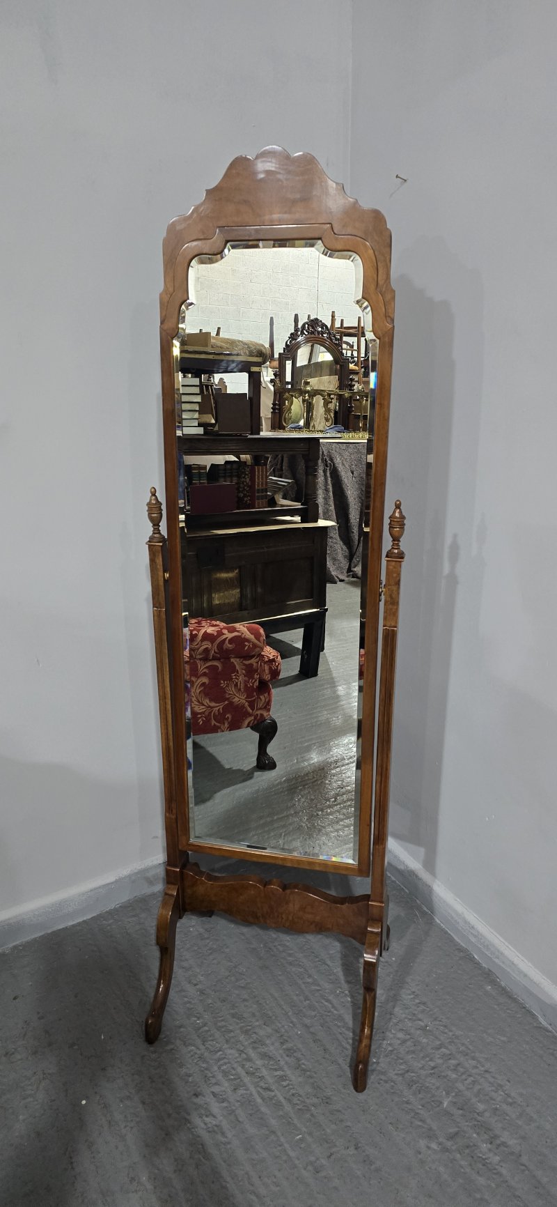 Queen Anne Burr Walnut Cheval Mirror - Image 6