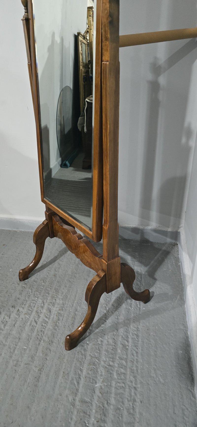 Queen Anne Burr Walnut Cheval Mirror - Image 11