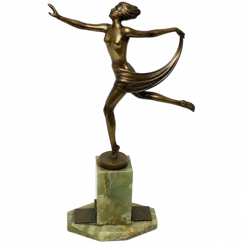 Josef Lorenzl Signed Gilt Bronze Art Deco Ballerina Figurine Sculpture