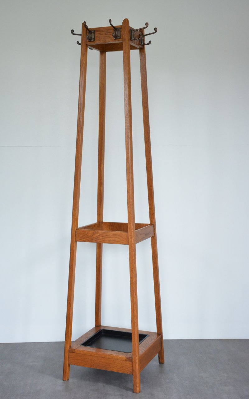 Mid Century Oak Coat Stand With Umbrella Holders And Drip Tray - Image 2