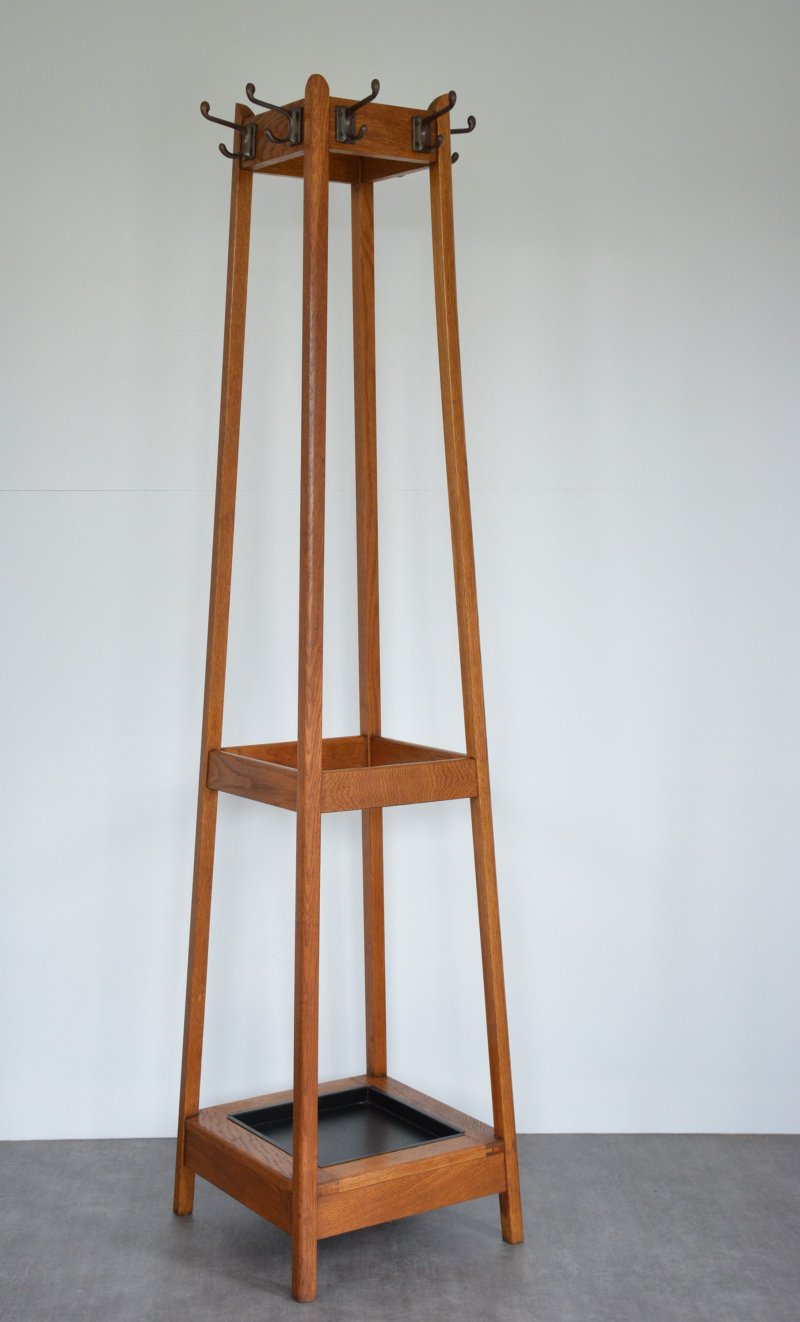 Mid Century Oak Coat Stand With Umbrella Holders And Drip Tray - Image 5
