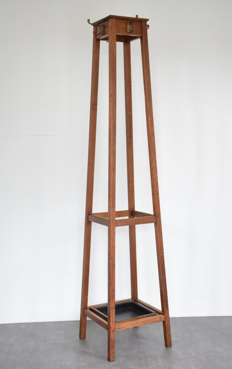 English Arts And Crafts Solid Oak Coat Stand By Astrola - Image 3