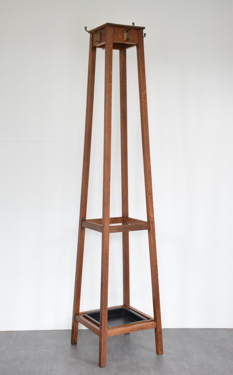 English Arts And Crafts Solid Oak Coat Stand By Astrola - Image 2