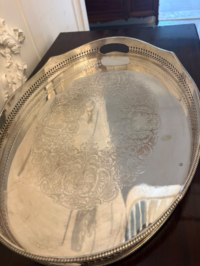 Antique Edwardian Mappin & Webb Engraved Silver Plated Tea Serving Tray - Image 7