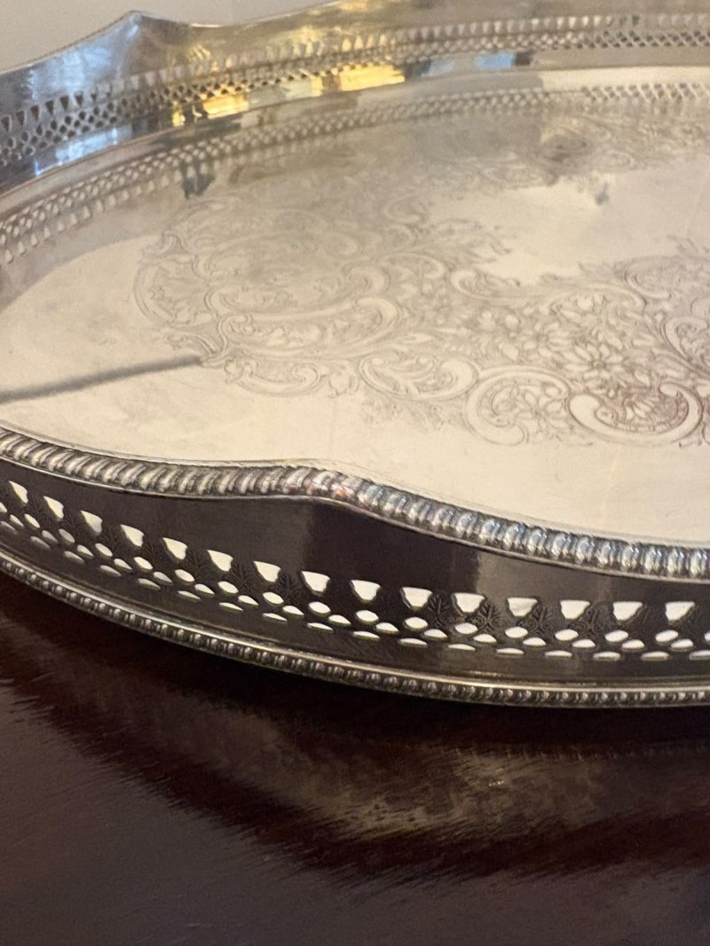 Antique Edwardian Mappin & Webb Engraved Silver Plated Tea Serving Tray - Image 6