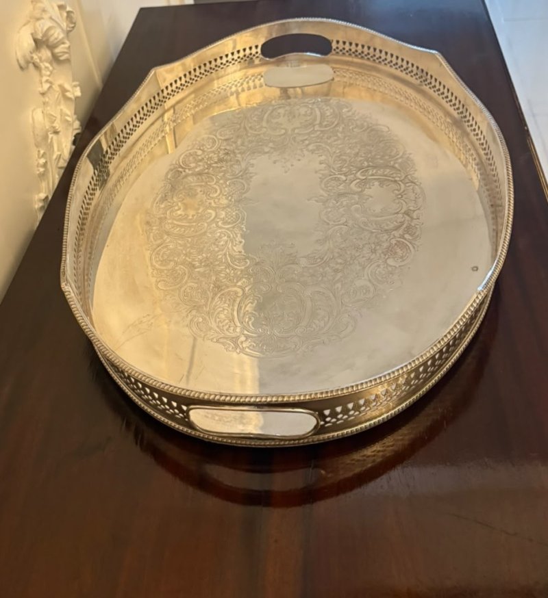 Antique Edwardian Mappin & Webb Engraved Silver Plated Tea Serving Tray - Image 9