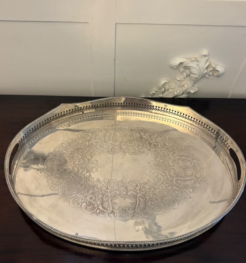 Antique Edwardian Mappin & Webb Engraved Silver Plated Tea Serving Tray - Image 11