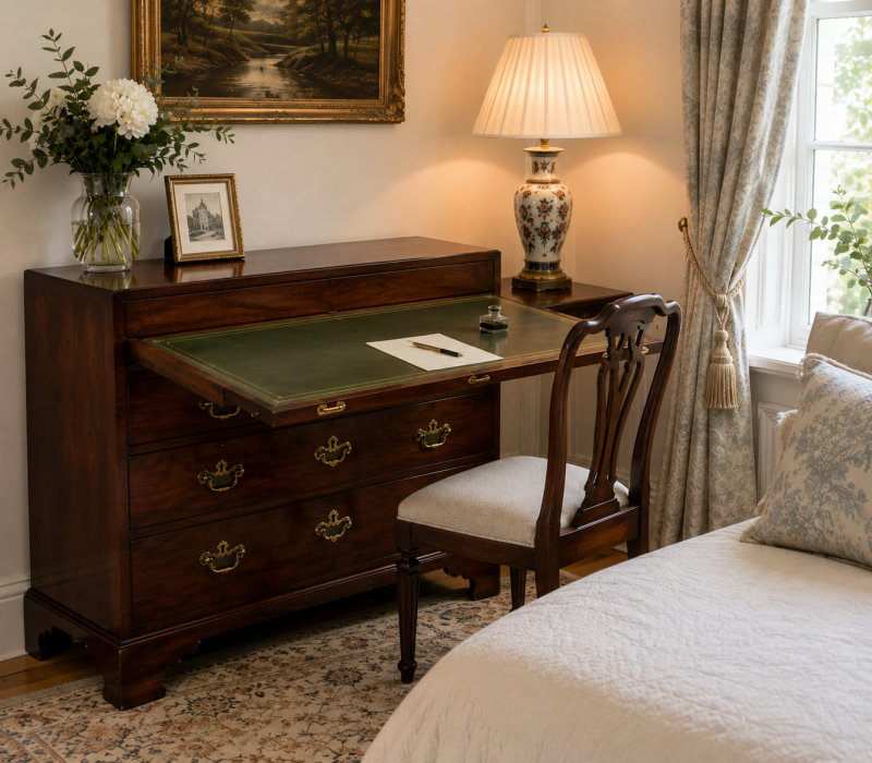 Antique George II Mahogany Chest of Drawers with Fitted Writing Desk - Image 2