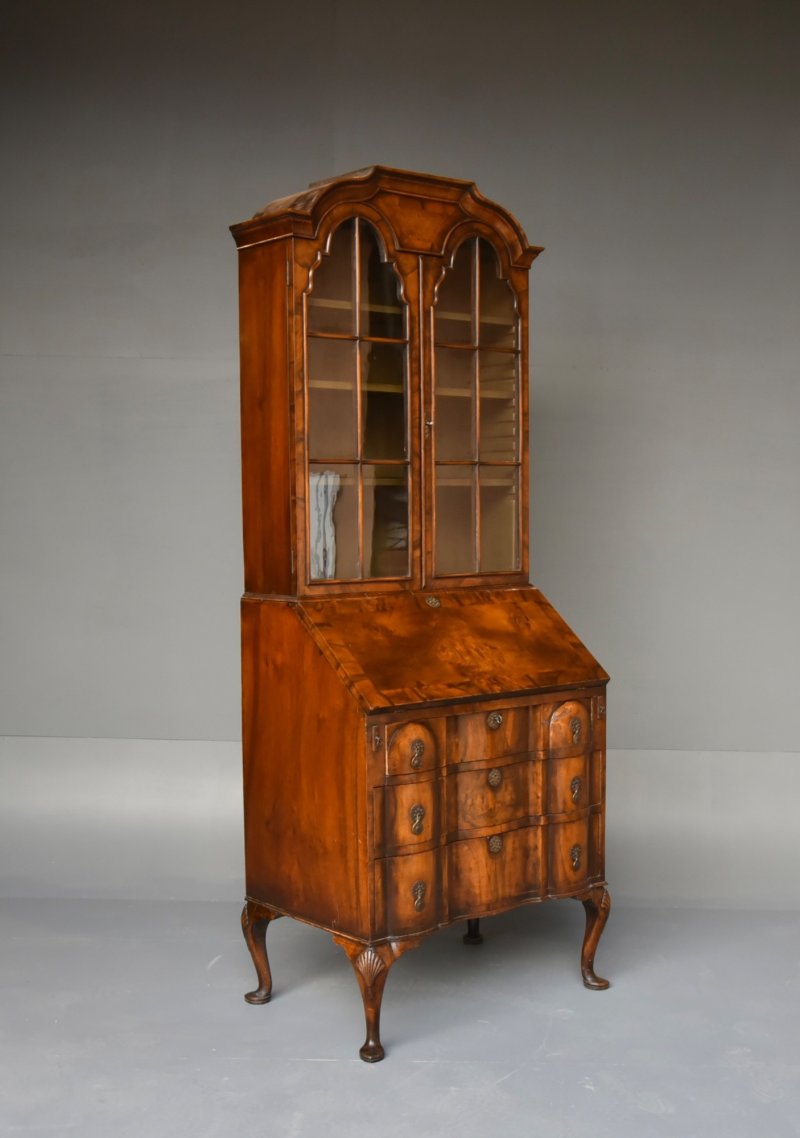 Antique Walnut Queen Anne Style Bureau Bookcase - Image 3