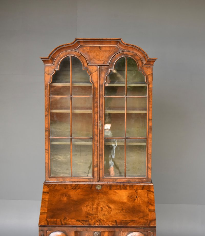 Antique Walnut Queen Anne Style Bureau Bookcase - Image 5