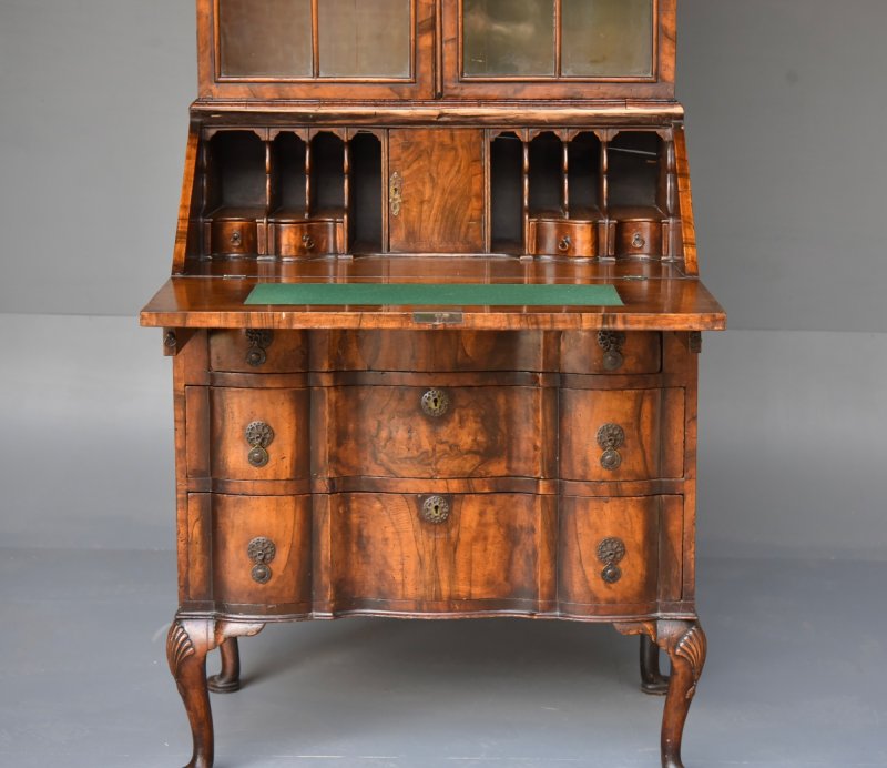 Antique Walnut Queen Anne Style Bureau Bookcase - Image 6