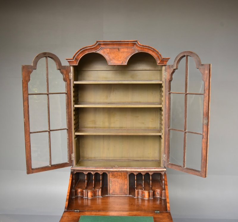 Antique Walnut Queen Anne Style Bureau Bookcase - Image 7