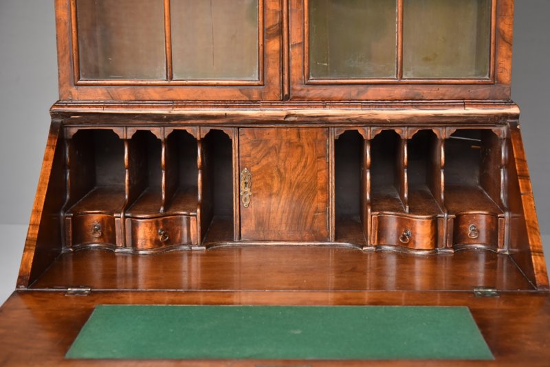 Antique Walnut Queen Anne Style Bureau Bookcase - Image 9