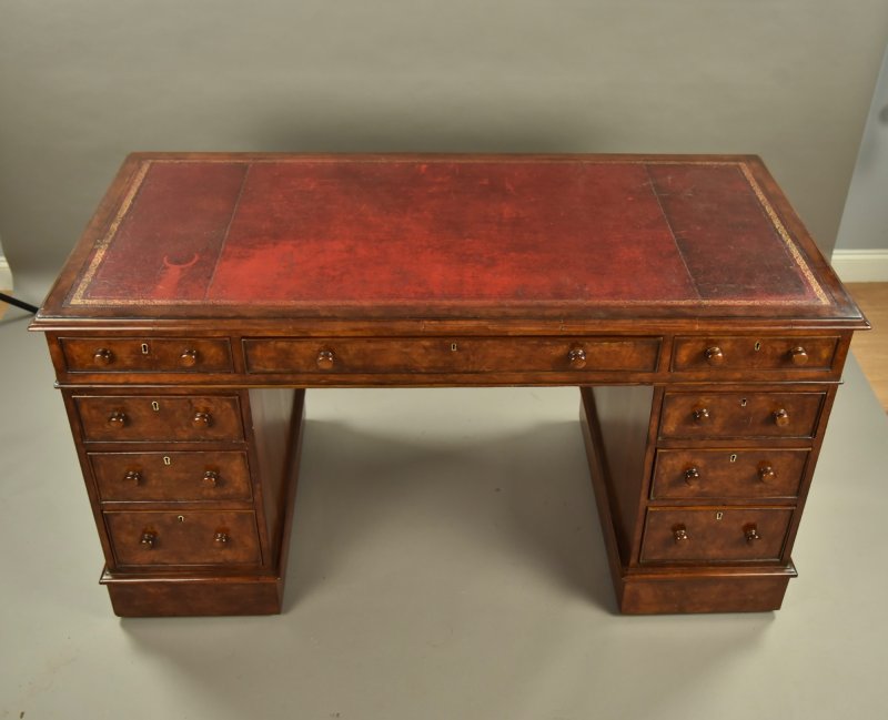 Victorian Burr Walnut Pedestal Desk - Image 2