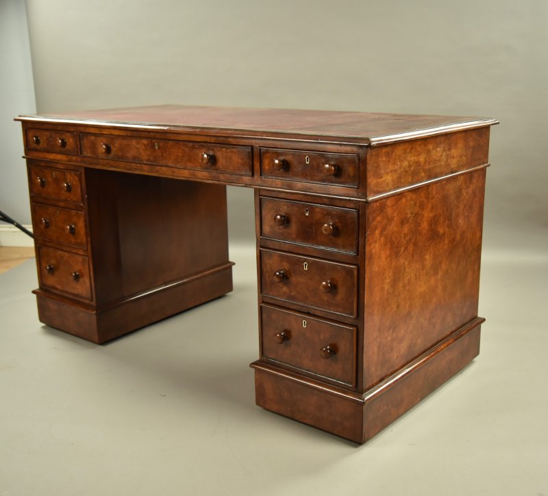 Victorian Burr Walnut Pedestal Desk - Image 3