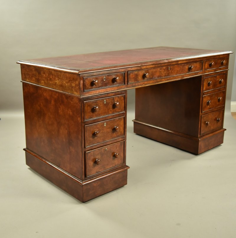 Victorian Burr Walnut Pedestal Desk - Image 4